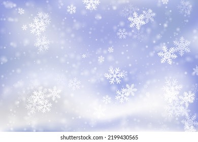 Kleine Schneeflocken-Illustration. Winterstaubeis-Granulat. Schneefliege Himmelskörper, weißes blaues Muster. Filigree Schneeflocken Weihnachtsvektor. Schneelandschaft. Weiße Schneeflocken auf blauem Hintergrund