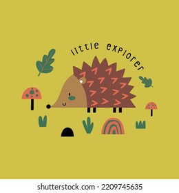 tiny hedgehog drawing as vector for kids fashion print