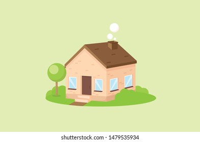 Tiny house with greenery and smoke