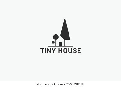 tiny house logo with a combination of a simple tiny house and trees