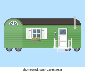 tiny house on wheels construction trailer flat design icon