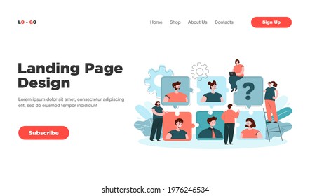 Tiny HR specialist looking for recruits for job flat vector illustration. Cartoon business employers choosing talents. Personnel change, employment agency and communication concept