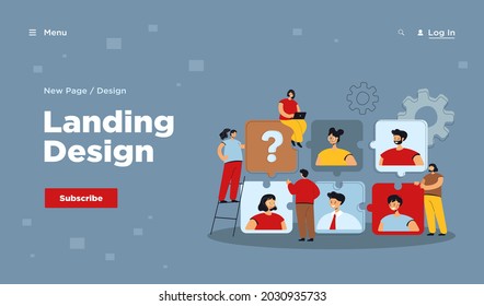 Pequeño especialista en recursos humanos que busca reclutas para ilustraciones vectoriales planas de empleo. Empleadores de caricaturas eligiendo talentos. Cambio de personal, agencia de empleo y concepto de comunicación