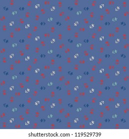 tiny little blue and red flowers on faded blue background creating a nice image of vintage wallpaper, retro seamless pattern or illustration of fine and cute cotton fabric or textile.