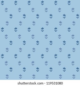 tiny little blue and violet flowers on faded blue background, seamless vector pattern.