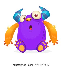 Tiny little pink happy monster with big eyes. Vector illustration