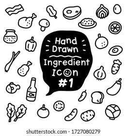 Tiny lovely cute doodle ingredient for cooking vector icon set with black & white color that can be used as emoji or symbol for kids or little seamless pattern on pastel background for wrapping gift.