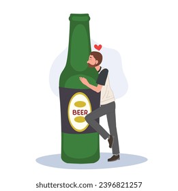 Tiny Man is hugging Oversized Beer Bottle. I love beer concept.