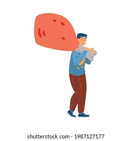 Kleiner Mann mit Stück Huhn oder Truthahn, flache Vektorgrafik einzeln auf weißem Hintergrund. Persönlichkeit für die Ketogenese Diät und Ernährung Prinzipien Thema.