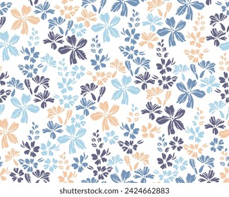 Pequeñas flores de mariposa de prado ilustración vectorial de adorno sin fin. Elegante motivo de Ditsy. Estampado textil chic rústico con racemes de flores. Las tazas de mantequilla florecen estampado de verano.
