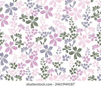 Tiny meadow buttercup flowers endless pattern vector illustration. Millefleurs gentle motif. Floral gift wrap print with flower racemes. Forget-me-nots bloom spring print.