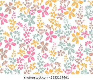 Pequeño prado buttercup flores diseño de Vector patrón sin fin. Motivo rústico Millefleurs. Estampado de Fondo de pantalla floral con Elementos de braguero de flores. Buttercups florece con estampado de primavera.