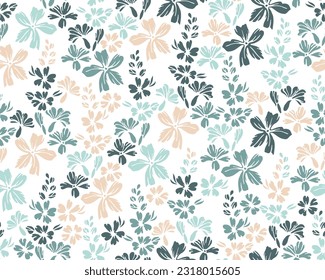 Tiny meadow buttercup flowers seamless ornament vector illustration. Ditsy traditional motif. Floral fabric print with flower inflorescences. Forget-me-nots bloom summer print.