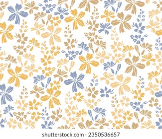 Tiny meadow buttercup flowers seamless pattern vector design. Millefleurs pretty motif. Floral wallpaper print with flower inflorescences. Forget-me-nots blossom summer print.