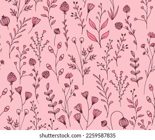 Tiny meadow flowers vector seamless pattern for summer dress textile print. Floral fabric print for dress with cute tiny meadow flowers abstract illustration in hand drawn style