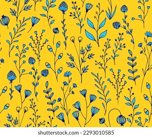 Tiny meadow flowers vector seamless pattern for summer dress textile print. Floral fabric print for dress with cute tiny meadow flowers abstract illustration in hand drawn style