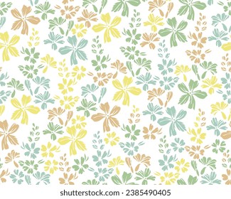 Tiny meadow forget-me-not flowers endless pattern vector illustration. Millefleurs retro motif. Floral fabric print with flower inflorescences. Buttercups blossom spring print.