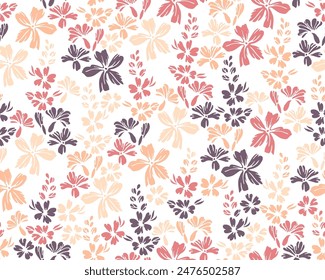 Tiny meadow forget-me-not flowers seamless pattern vector illustration. Millefleurs vintage motif. Floral gift wrap print with flower truss elements. Buttercups blossom spring print.