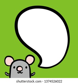 Tiny mouse hand drawn illustration with speech bubble in cartoon style for kids and baby design
