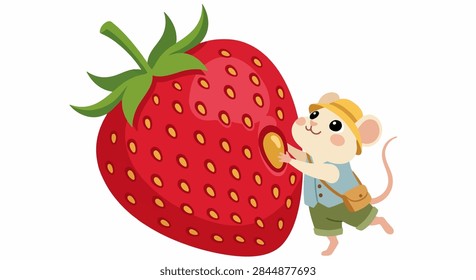 Tiny Mouse Reaching for a Giant Strawberry