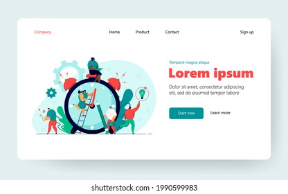 Tiny multitasking people and countdown of alarm clock isolated flat vector illustration. Cartoon characters working in team with chronometer. Time management and business concept