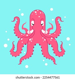 Tiny octopus simple vector illustration. Cute geometric stylized flat style cartoon sea creature, animal. Symmetrical square composition, t-shirt print design