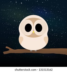 Tiny owl on tree at night.  eps 10 vector