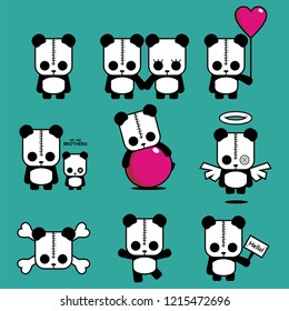 Tiny panda in several poses for kid's illustration