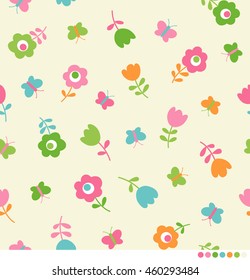 Tiny pastel flower and butterfly seamless pattern background