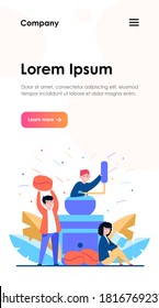 Tiny people and big coffee grinder. Bean, drink, sugar flat vector illustration. Hot beverages and coffee break concept for banner, website design or landing web page