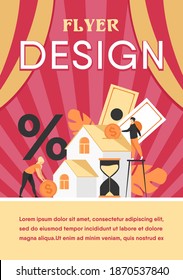 Tiny people buying house in debt isolated flat vector illustration. Abstract young couple investing money in property. Mortgage loan, ownership and savings concept