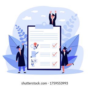 Tiny people choosing university special subject. Literature, science, engineering flat vector illustration. Education, study and learning concept for banner, website design or landing web page
