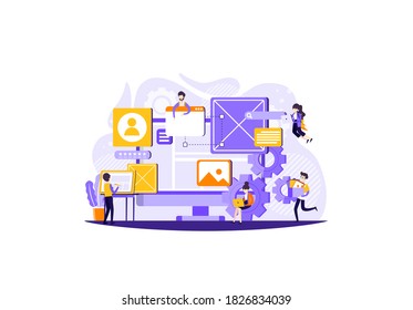 tiny people concept a group creates a custom design for a mobile application, Ui UX design. Vector illustration