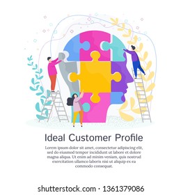 Tiny People Create Ideal Customer Profile. Customer Information To Create A Marketing Strategy And Tactics To Promote A Brand, Product, Service.