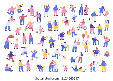 Tiny People Crowd. Vector People bundle vector set. Male and female flat characters isolated on white background