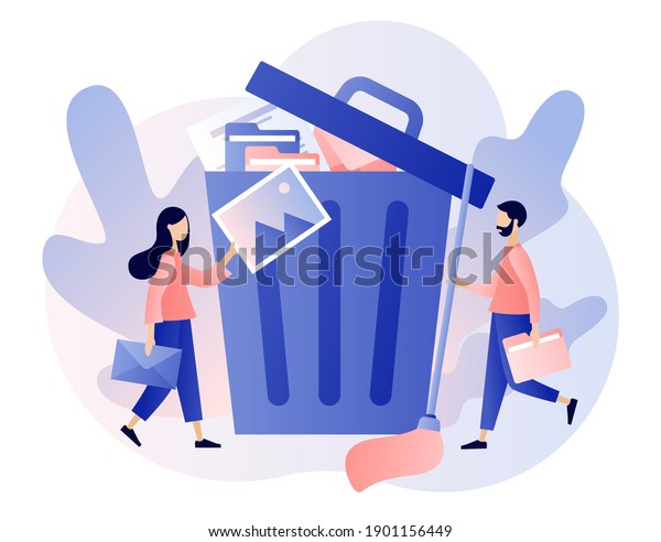 Tiny People Deleting File Move Unnecessary Stock Vector (Royalty Free ...