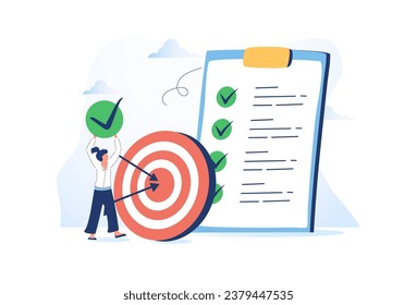 Tiny people developing self control system isolated flat vector illustration. Metaphor of target and goal achievement for productive work. Time management and development concept