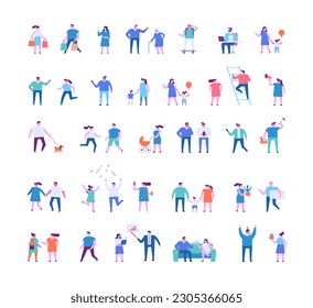 Tiny people flat faceless silhouette. Different tiny people characters big vector set Part4. Flat vector illustration isolated on white.	
