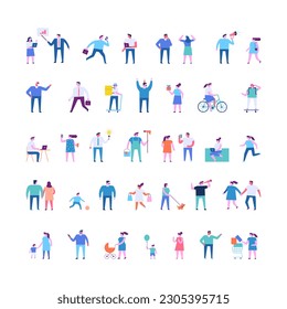 Tiny people flat faceless silhouette. Different tiny people characters big vector set  Part2. Flat vector illustration isolated on white.	
