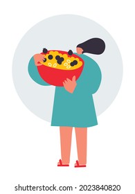 Kleine Leute frühstücken Cartoon flach Vektorgrafik. Konzept für Kaffeepause, Café, Kommunikation und Entspannung. Farbige flache Vektorgrafik einzeln auf weißem Hintergrund. Gesund.