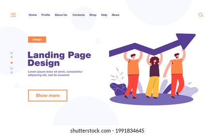 Tiny people holding growing arrow flat vector illustration. Cartoon professional characters working for success and career progress. Teamwork, progress and business development concept