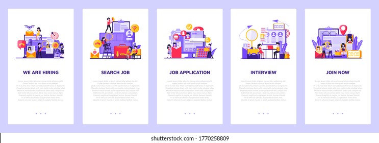 tiny people human Resources, Recruitment Concept for web page, banner, presentation, social media, documents, cards, posters. Vector illustration HR, hiring, application form for employment.