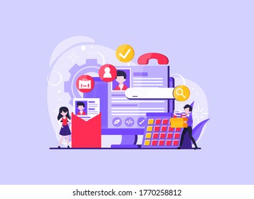 tiny people human Resources, Recruitment Concept for web page, banner, presentation, social media, documents, cards, posters. Vector illustration HR, hiring, application form for employment.