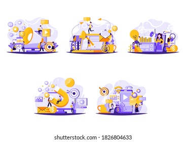 pequeña ilustración de personas, con el concepto de tema de Internet. Ilustración del vector