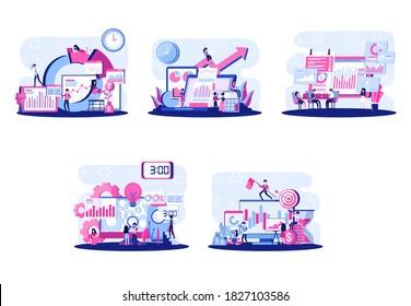 diminuta ilustración de personas en el tema de una discusión de negocios. Ilustración del vector