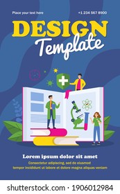 Tiny people learning medicine course. Book, doctor, study flat vector illustration. Education and virology concept for banner, website design or landing web page