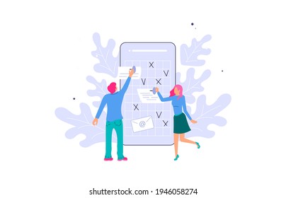 Tiny people make an online schedule in the mobile application