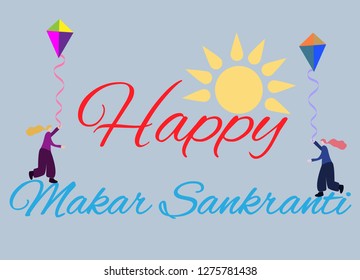 tiny people METAPHOR. tiny people fly a kite. kite festival makar sankranti vector illustration design.Makar sankranti celebration vector illustration.