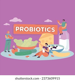 tiny people probiotic diet vector design illustration