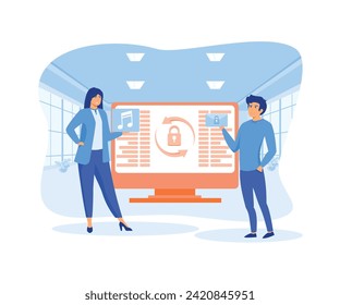 Tiny People Protect Legal Data and Information, Woman Exchanging Media Files with Secure Envelopes. General Privacy Rules. flat vector modern illustration